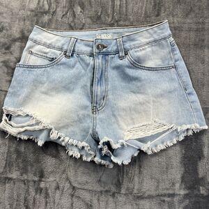 Rewash Shorts Womens 9/29 Light Wash Super High Rise Wedge Distressed Denim 9